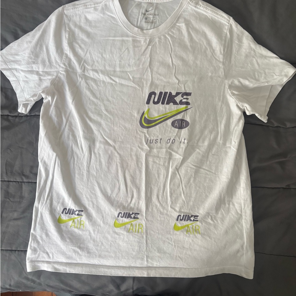 Nike White Graphic 'Nike Air' Short Sleeve T-Shirt with Lime Accents